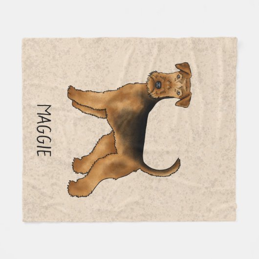 Airedale Terrier Schattigee Cartoon Dog en Naam Be Fleece Deken (Voorkant (Horizontaal))