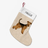 Airedale Terrier Schattigee Cartoon Dog en Naam Be Kleine Kerstsok (Voorkant (Hangend))