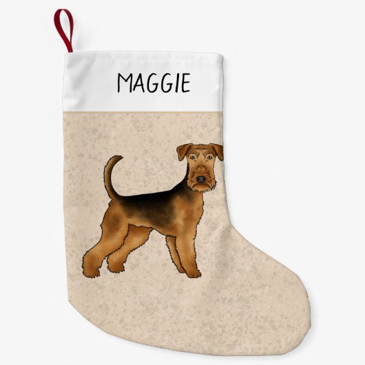 Airedale Terrier Schattigee Cartoon Dog en Naam Be Kleine Kerstsok (Voorkant)