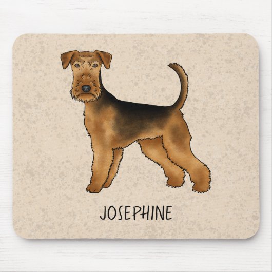 Airedale Terrier Schattigee Cartoon Dog en Naam Be Muismat (Voorkant)