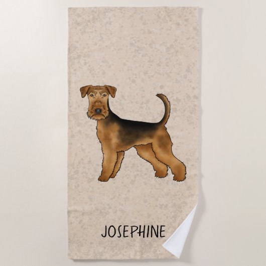 Airedale Terrier Schattigee Cartoon Dog en Naam Be Strandlaken (Voorkant)