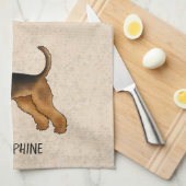 Airedale Terrier Schattigee Cartoon Dog en Naam Be Theedoek (Quarter Fold)