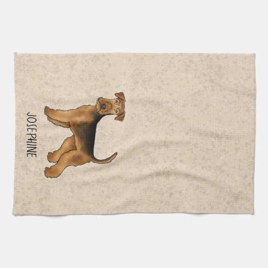 Airedale Terrier Schattigee Cartoon Dog en Naam Be Theedoek (Horizontaal)