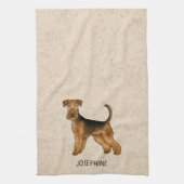 Airedale Terrier Schattigee Cartoon Dog en Naam Be Theedoek (Verticaal)