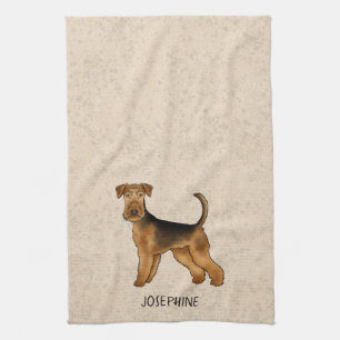 Airedale Terrier Schattigee Cartoon Dog en Naam Be Theedoek