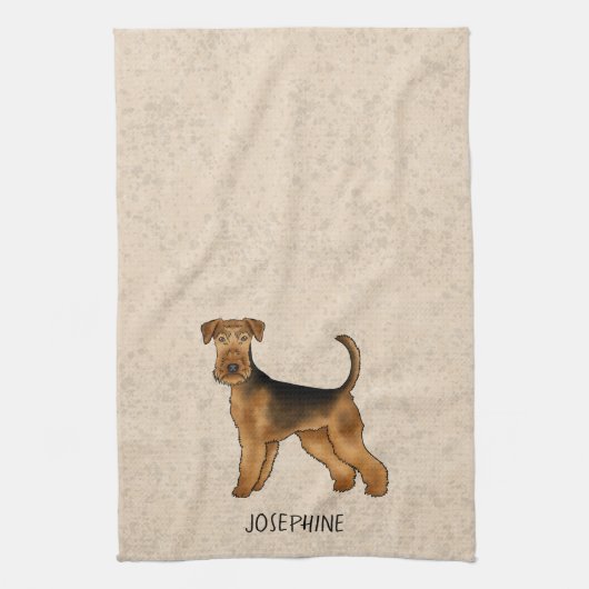 Airedale Terrier Schattigee Cartoon Dog en Naam Be Theedoek (Verticaal)