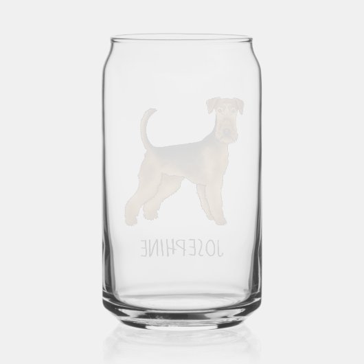 Airedale Terrier Schattigee Cartoon Dog met aangep Blikvorm Glas (Achterkant)