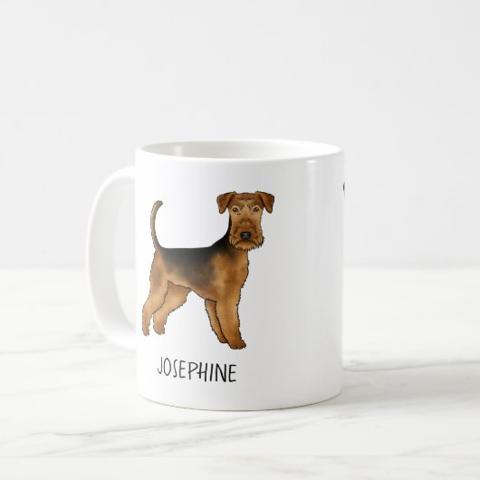 Airedale Terrier Schattigee Cartoon Dog met aangep Koffiemok (Voorkant links)