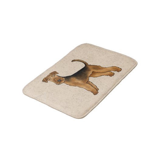 Airedale Terrier Schattigee Cartoon Dog op Beige Badmat (Gekanteld)