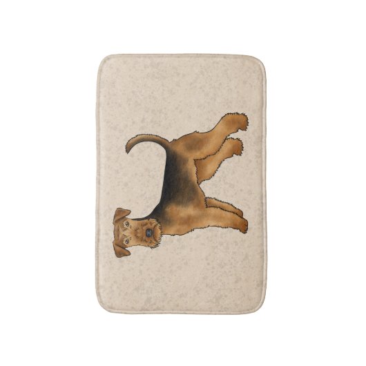 Airedale Terrier Schattigee Cartoon Dog op Beige Badmat (Voorkant Verticaal)