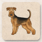 Airedale Terrier Schattigee Cartoon Dog op Beige Bier Onderzetter (Voorkant)