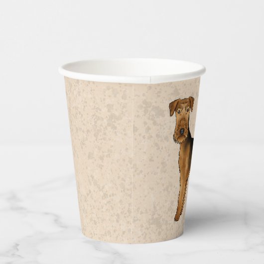 Airedale Terrier Schattigee Cartoon Dog op Beige Papieren Bekers (Rechts)