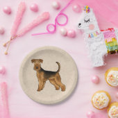 Airedale Terrier Schattigee Cartoon Dog op Beige Papieren Bordje (Feest)