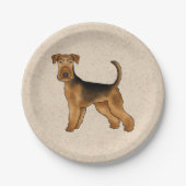 Airedale Terrier Schattigee Cartoon Dog op Beige Papieren Bordje (Voorkant)