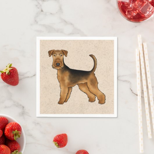 Airedale Terrier Schattigee Cartoon Dog op Beige Servet (Insitu)