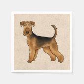 Airedale Terrier Schattigee Cartoon Dog op Beige Servet (Voorkant)