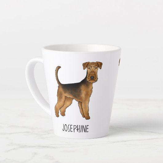 Airedale Terrier Schattigee cartoon hond en aangep Latte Mok (Linkerhoek)