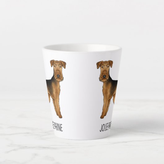 Airedale Terrier Schattigee cartoon hond en aangep Latte Mok (Voorkant)