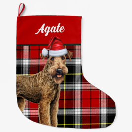 Airedale Terrier Schattigee hond Plaid Christmas S Grote Kerstsok