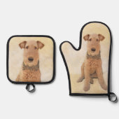 Airedale Terrier Schilderen Schattigee Originele H Ovenwant & Pannenlap Set (Voorkant)
