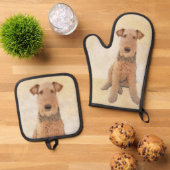 Airedale Terrier Schilderen Schattigee Originele H Ovenwant & Pannenlap Set (Top down)