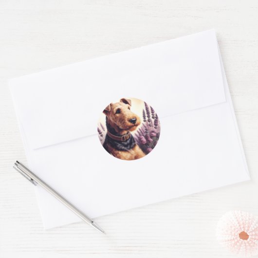  Airedale Terrier schilderij Ronde Sticker (Envelop)