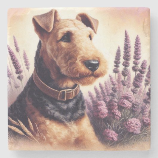 Airedale Terrier schilderij Stenen Onderzetter (Voorkant)