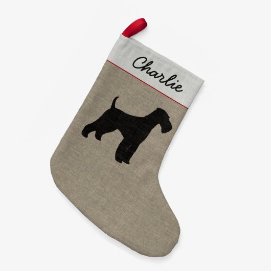 Airedale Terrier Silhouette Personalized Dog Xmas Kleine Kerstsok (Voorkant (Hangend))