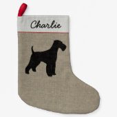 Airedale Terrier Silhouette Personalized Dog Xmas Kleine Kerstsok (Voorkant)