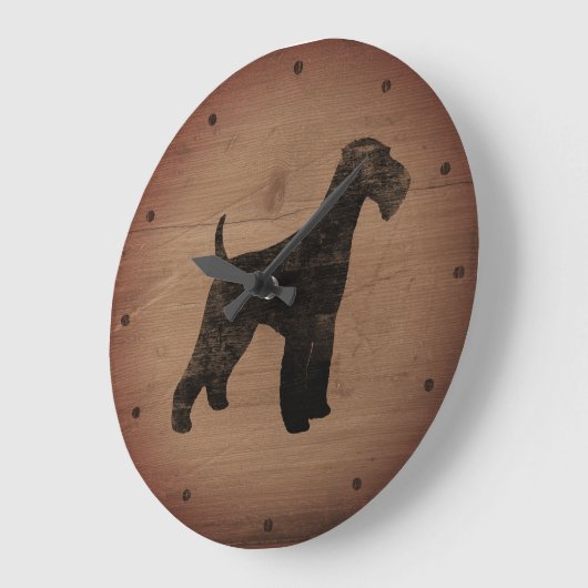 Airedale Terrier Silhouette Rustic Grote Klok (Hoek)