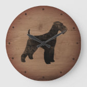 Airedale Terrier Silhouette Rustic Grote Klok (Voorkant)