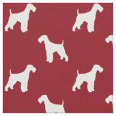 Airedale Terrier Silhouettes Pattern Red en White Stof (Close Up)