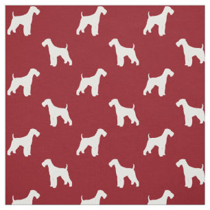 Airedale Terrier Silhouettes Pattern Red en White Stof