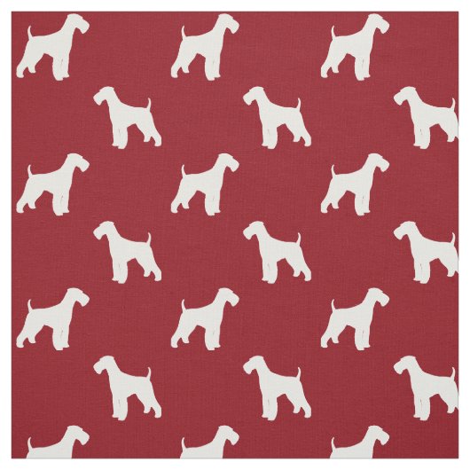 Airedale Terrier Silhouettes Pattern Red en White Stof (Swatch)