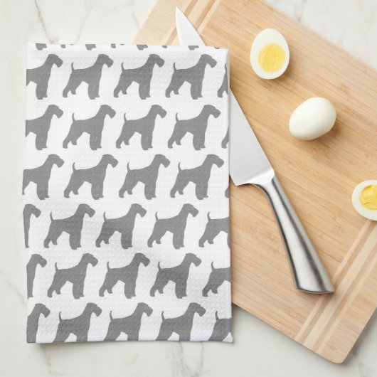 Airedale Terrier Silhouettes Pattern Theedoek (Quarter Fold)