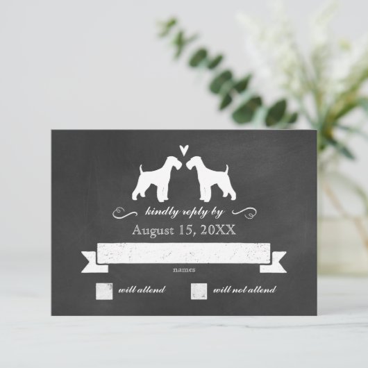 Airedale Terrier Silhouettes Wedding RSVP Reactie (Staand voorkant)