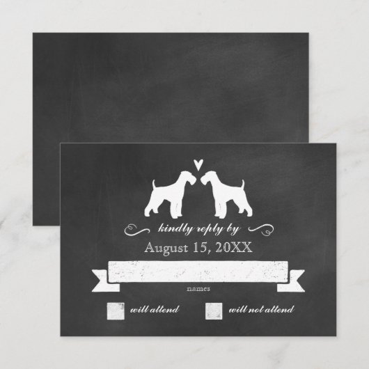 Airedale Terrier Silhouettes Wedding RSVP Reactie (Voorkant / Achterkant)