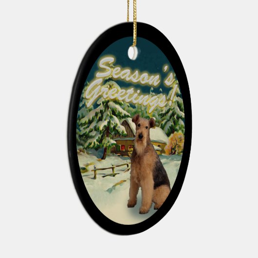 Airedale Terrier Sneeuwcabine Kerstversiering Keramisch Ornament (Rechts)