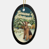 Airedale Terrier Sneeuwcabine Kerstversiering Keramisch Ornament (Links)