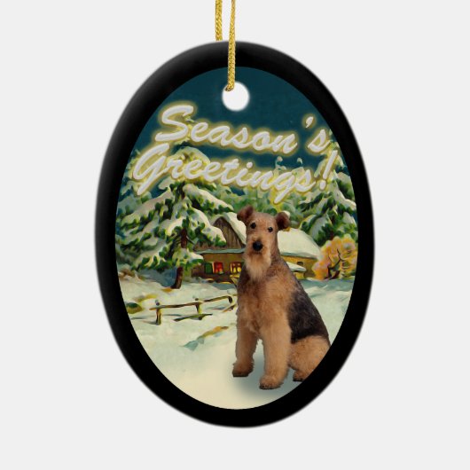 Airedale Terrier Sneeuwcabine Kerstversiering Keramisch Ornament (Achterkant)