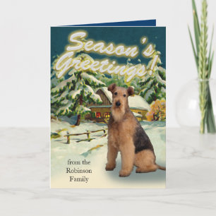 Airedale Terrier Snow Cabin Christmas Kaarten