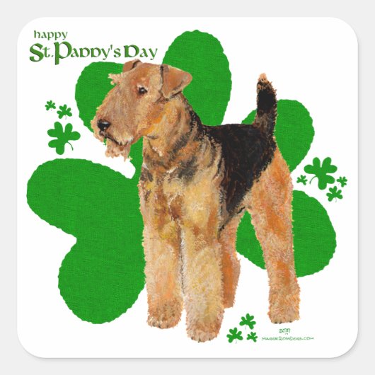 Airedale Terrier St Paddy Vierkante Sticker (Voorkant)