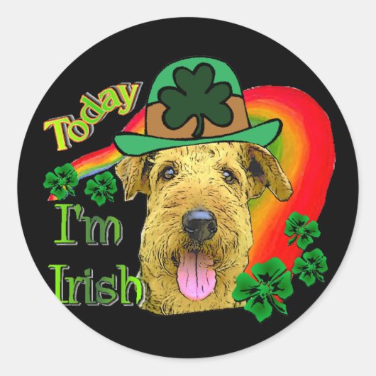 Airedale Terrier St Patricks Ronde Sticker (Voorkant)
