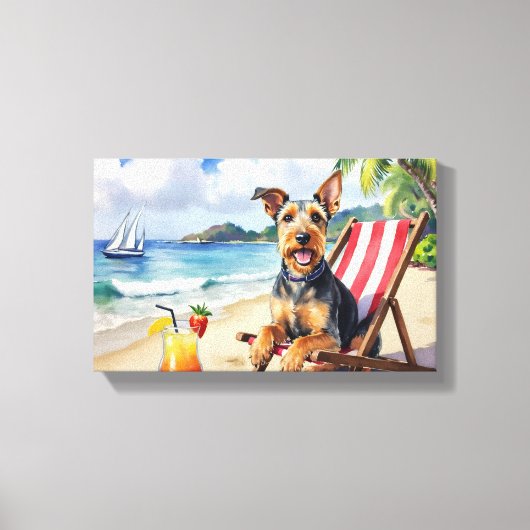 Airedale Terrier Strand Scene Canvas Afdruk (Voorkant)