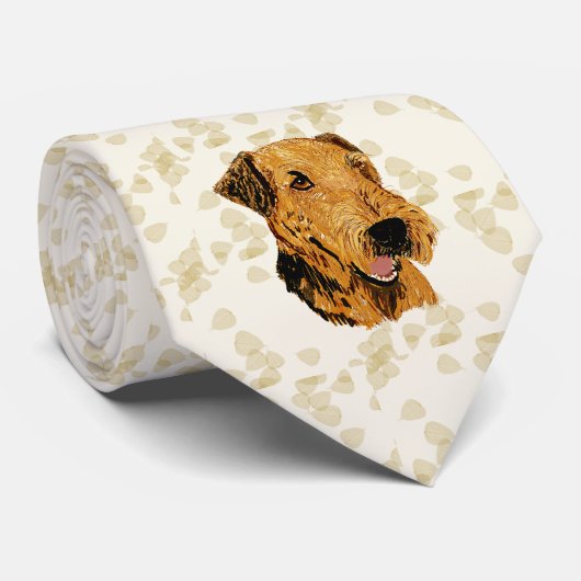 Airedale Terrier ~ Tan Leaves Design Stropdas (Opgerold)