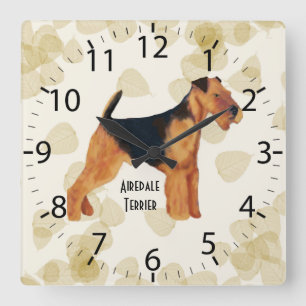 Airedale Terrier ~ Tan Leaves Design Vierkante Klok