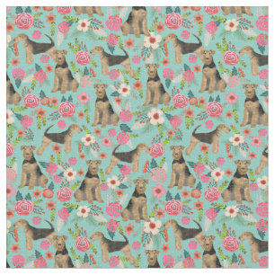 Airedale Terrier Terrier floral dog fabric - mint Stof