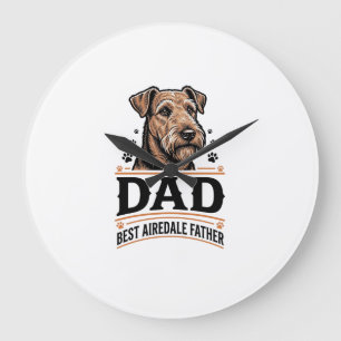 Airedale Terrier Vader Vintage Hond Vader T-shirt_ Grote Klok