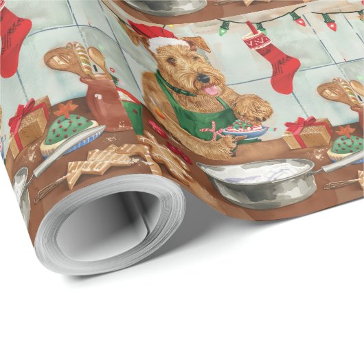 Airedale Terrier Vakantie Bakken: Feestelijke Kers Cadeaupapier (Rol Hoek)