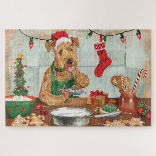 Airedale Terrier Vakantie Bakken: Feestelijke Kers Legpuzzel (Horizontaal)